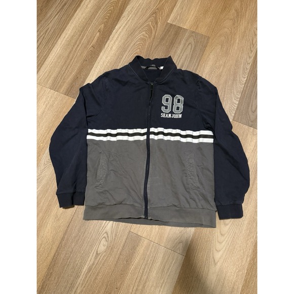 Sean John Other - Sean John XL Sweatshirt Full Zip Colorblock Navy Bly Gray Flat Collar Logo 98